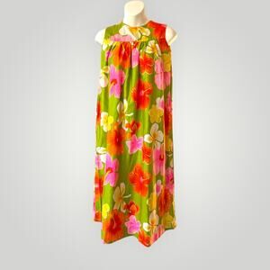 Vtg 60s 70s Hawaiian Floral Tropical Dress Muumuu Handmade Hawaii Cruise Beach S